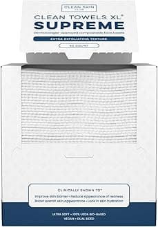 Clean Skin Club Clean Towels XL™ Supreme, 100% USDA Biobased Dermatologist Approved Face Towel, Gentle Exfoliation, Disposable Facial Washcloth, Makeup Remover Dry Wipes, 50 Count
