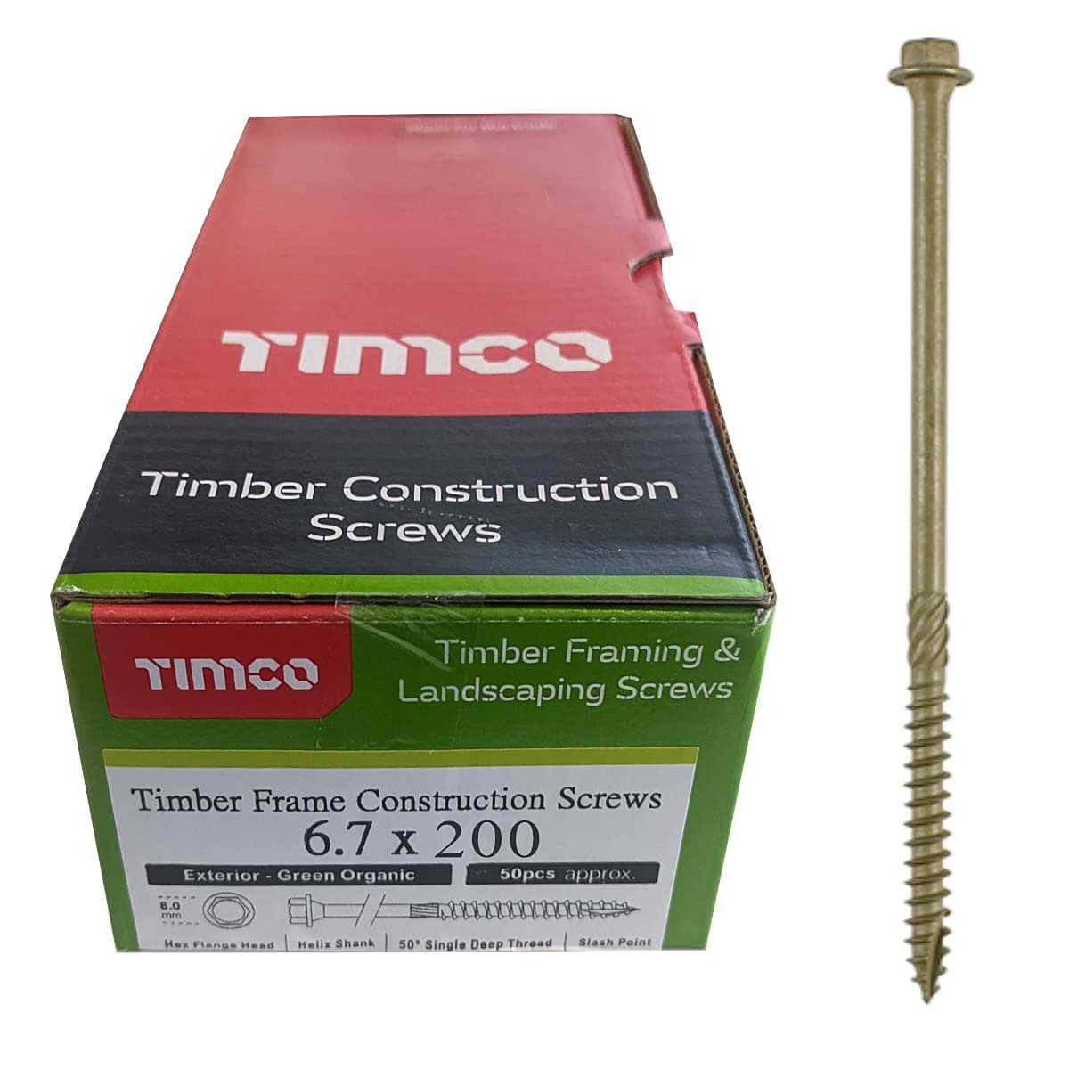 TIMCO Timber Screw – Hex Head – Exterior Green – 6.7 x 200 - Box of 50
