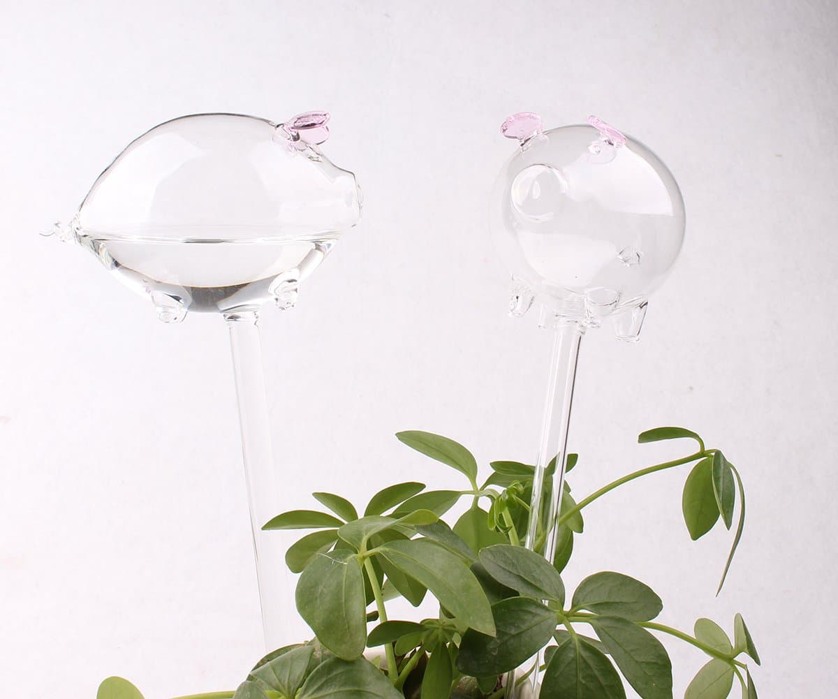 Dulinlan 2pcs Pig Shape Plant Self Watering for Small Plant Aqua Globes Plant Automatic Watering Bulbs Hand Blown Clear Glass