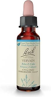 Bach Original Flower Remedies, Vervain for Relaxation and Calm (Non-Alcohol Formula), Natural Homeopathic Flower Essence, Holistic Wellness and Stress Relief, Vegan, 10mL Dropper