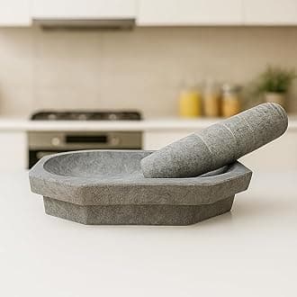 Kalvam Stone Mortar and Pestle Set, UnPolished for Spices, Okhli Masher, Khalbatta Stone, Home Decor, Musal, Well Design for Kitchen, Home, Herbs (10 inch) Big size.