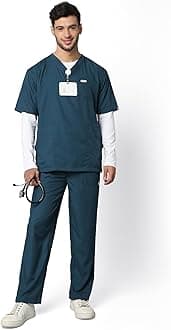 Active Men's 5-Pocket Scrub Suit | Set of Top & Bottom | Half Sleeves | V Neck | Breathable Fabric | Comfortable | Durable | Uniform for Doctors, Nurses and Dentists