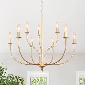 Gold Chandelier, 9-Light Gold Farmhouse Chandelier, 2-Tier Candle Modern Farmhouse Chandeliers for Dining Room Living Room Bedroom Foyer