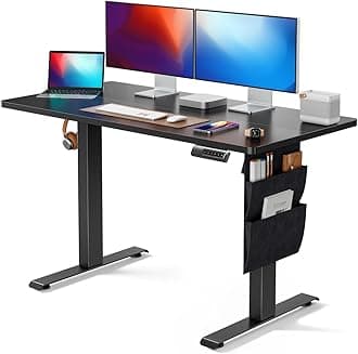 Marsail 48"x24" Electric Standing Desk, Adjustable Height Home Office Desk with Storage Bag, Headphone Hook, and 4 Memory Presets. Ideal Stand-Up Desk for Study, Writing, Work, and Computer Use.