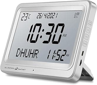 Al salama Azan Clock, Automatic Worldwide Digital 8 Azan Prayer Sounds Muslim Prayer Clock for USA Home Decor (White)