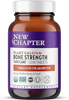 Calcium Supplement - Bone Strength Plant-Based USDA Organic Calcium with Magnesium, Vitamin D3+K2, for Bone Health & Joint Mobility, Heart Support, 905 mg dose - 120 Slim Tablets