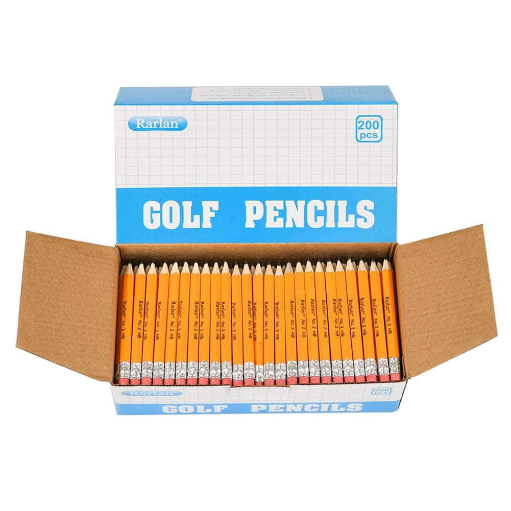 Rarlan Golf Pencils with Erasers, 2 HB, Pre-Sharpened, 200 Count Classpack