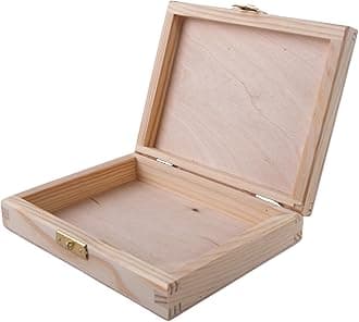 WooDeeDoo Slim Wooden Gift Box With Hinged Lid and Clasp - 16 x 12.5 x 3.5 cm – Plain Pine Case for Jewellery Keepsakes Crafts DIY Decoration or Personalised Memory Storage