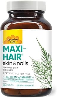 Country Life Maxi-Hair Supplement - 2000mcg Biotin & Vitamins for Hair, Skin & Nails - Certified Gluten-Free & Vegetarian - Supports Hair Growth, 60 Tablets