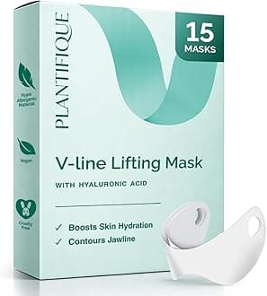 PLANTIFIQUE V-Line Chin Lifting Mask, 15 PCS - Double Chin Strap with Hyaluronic Acid & Aloe Vera - Jawline Shaping, Neck Firming and Tightening
