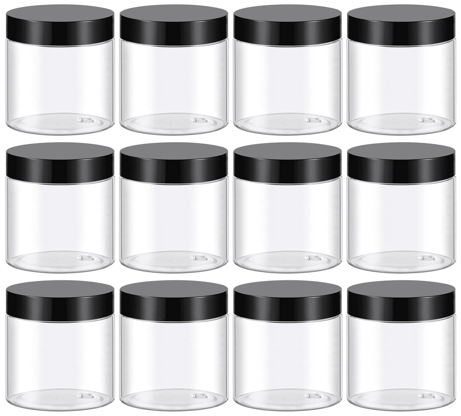 TUZAZO 4 Oz Plastic Container Jars with Lids BPA Free, Empty Round Clear Cosmetic Containers Plastic Slime Jars for Lotion, Cream, Ointments, Body Butter, Makeup, Travel Storage (12 Pack)