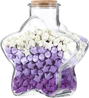 Star Shaped Bottle with 540 Pieces Origami Star Paper Strips Glass Favor Jar with Cork Lid Wedding Decoration Wishing Bottle Girls Room Decor