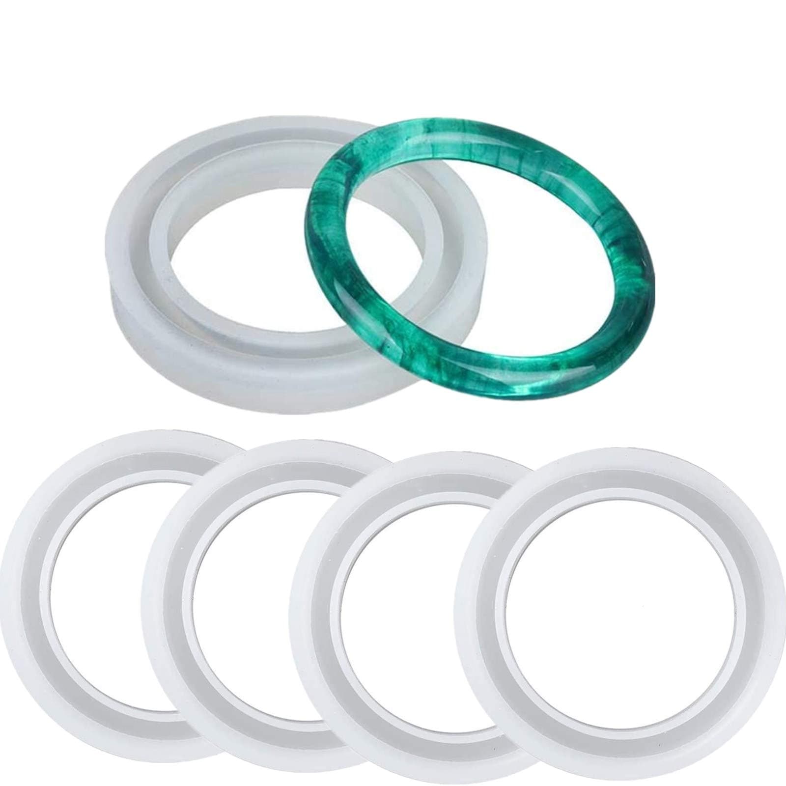 5 PCS Silicone Bangle Mold Round Bracelet Jewelry Casting Resin Mould for Polymer Clay, Crafting, Resin Epoxy Wide and Slime, Bracelet Inner Diameter 60 mm