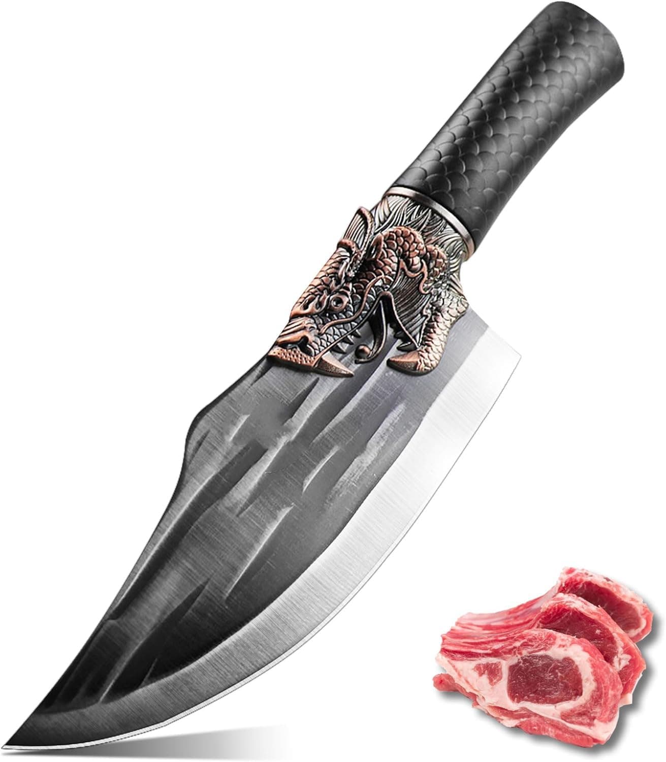 Butcher, Multipurpose Chef Meat Cleaver, Sharp Viking 6.5 inch, Handmade Boning, Caveman with Black Forged Texture