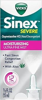 Sinex Severe Nasal Spray with Moisturizing Ultra Fine Mist, Decongestant for Stuffy Nose Relief from Cold, Allergy, Sinus Pressure - 265 Sprays