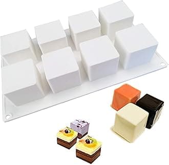 OCPO Kitchen Silicone Molds for Baking 3D Shape Mousse Cake Molds 3D Square-8 Cavity White SSM