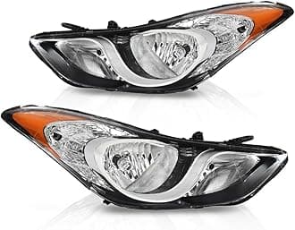Headlights Assembly w/o Bulbs Compatible with Hyundai Elantra 2011 2012 2013 Headlamps Clear Lens Chrome Housing Amber Reflector（3 Pin）