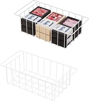 17.5'' Chest Freezer Organizer Basket, Sturdy Metal Wire Pantry Freezer Baskets, Deep Freezer Basket Storage Rack Bins, White, Set of 2