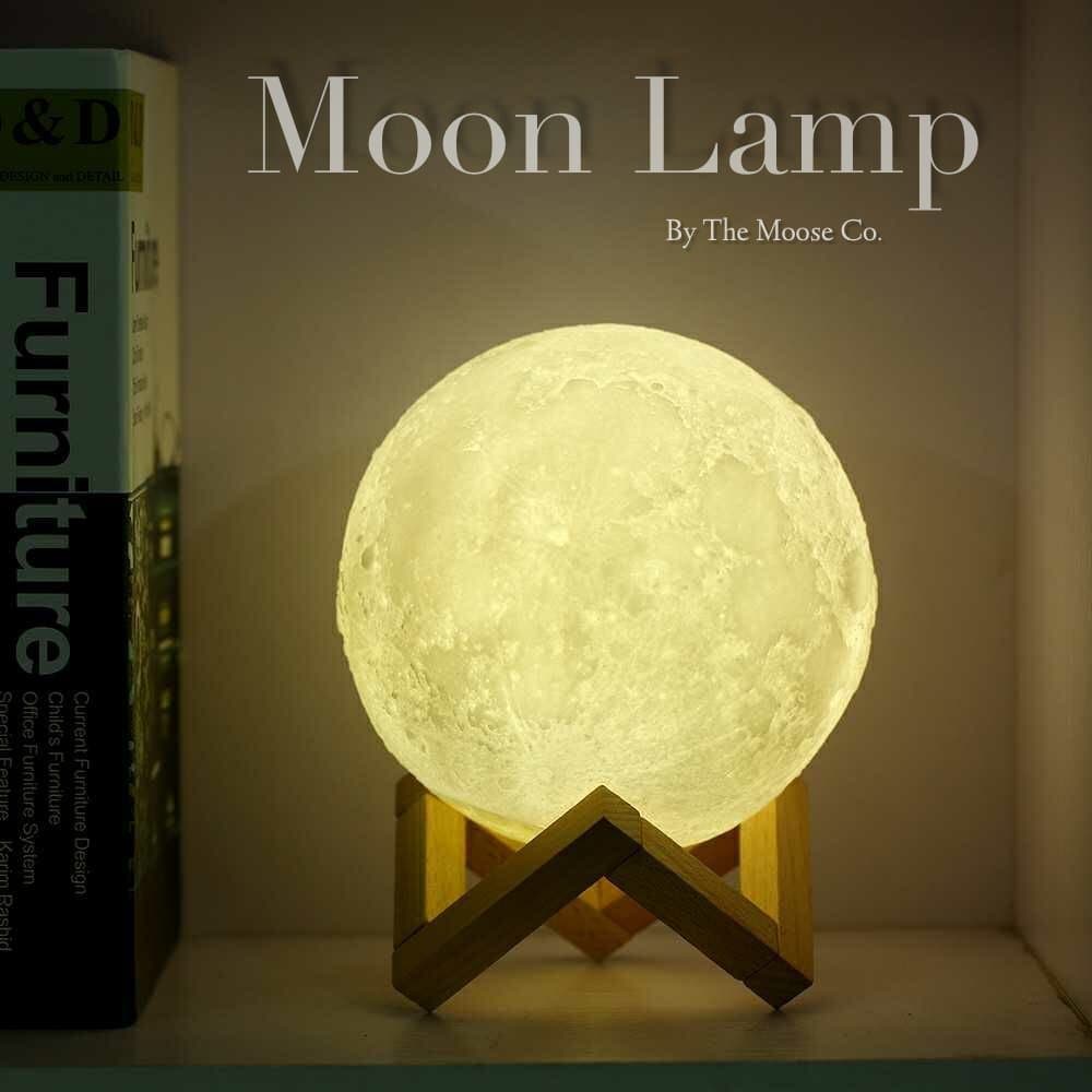 Moon a Lamp by Bam Boo | 3D glowing Lamp Home Decorative Hanging Light With Wood Holder Warm and Cool White Dimmable Touch Control Night Light for kids room (10cm)