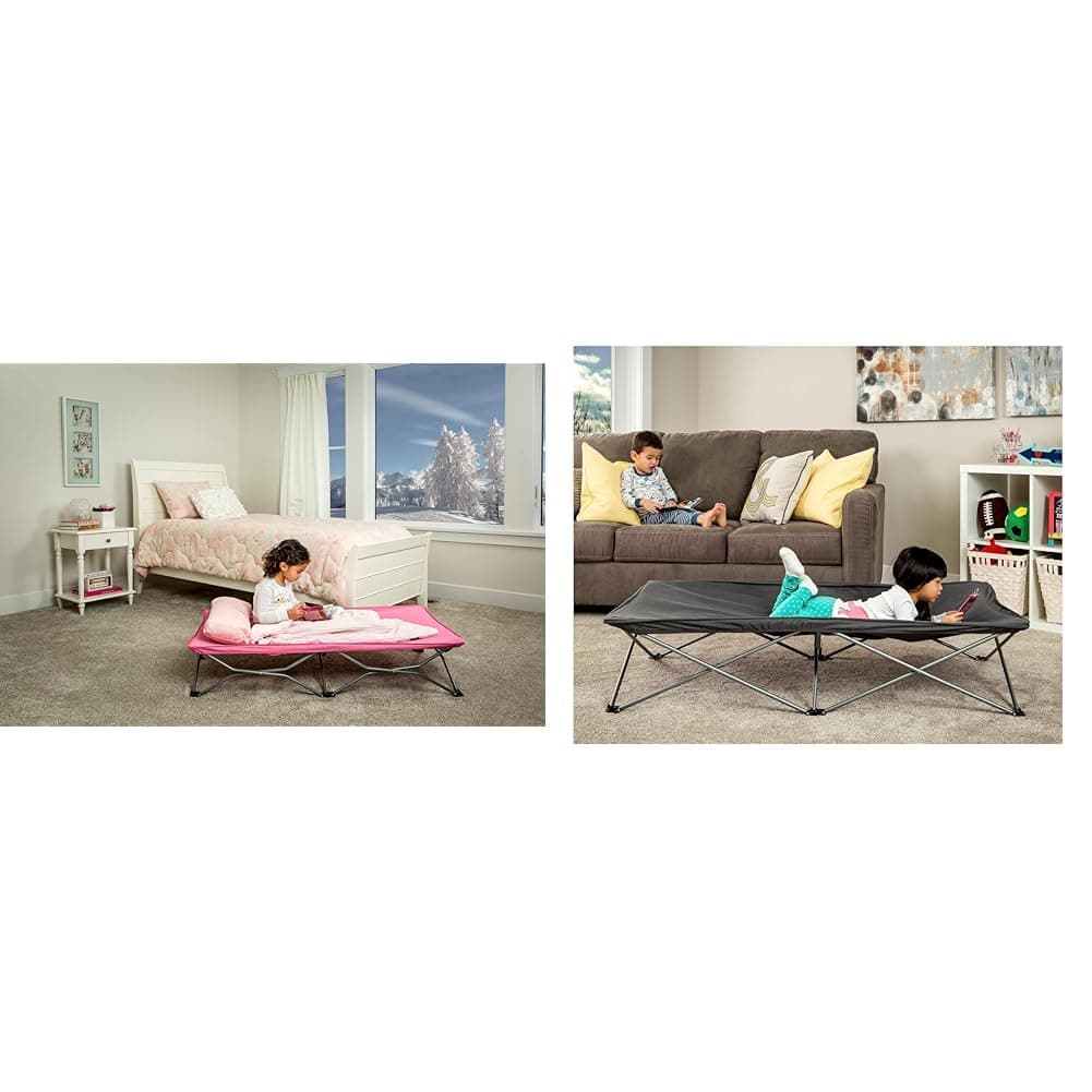 My Cot Portable Toddler Bed, Includes Fitted Sheet, Pink & My Cot Extra Long Portable Bed, Includes Fitted Sheet, Gray 54x28x12 Inch (Pack of 1)