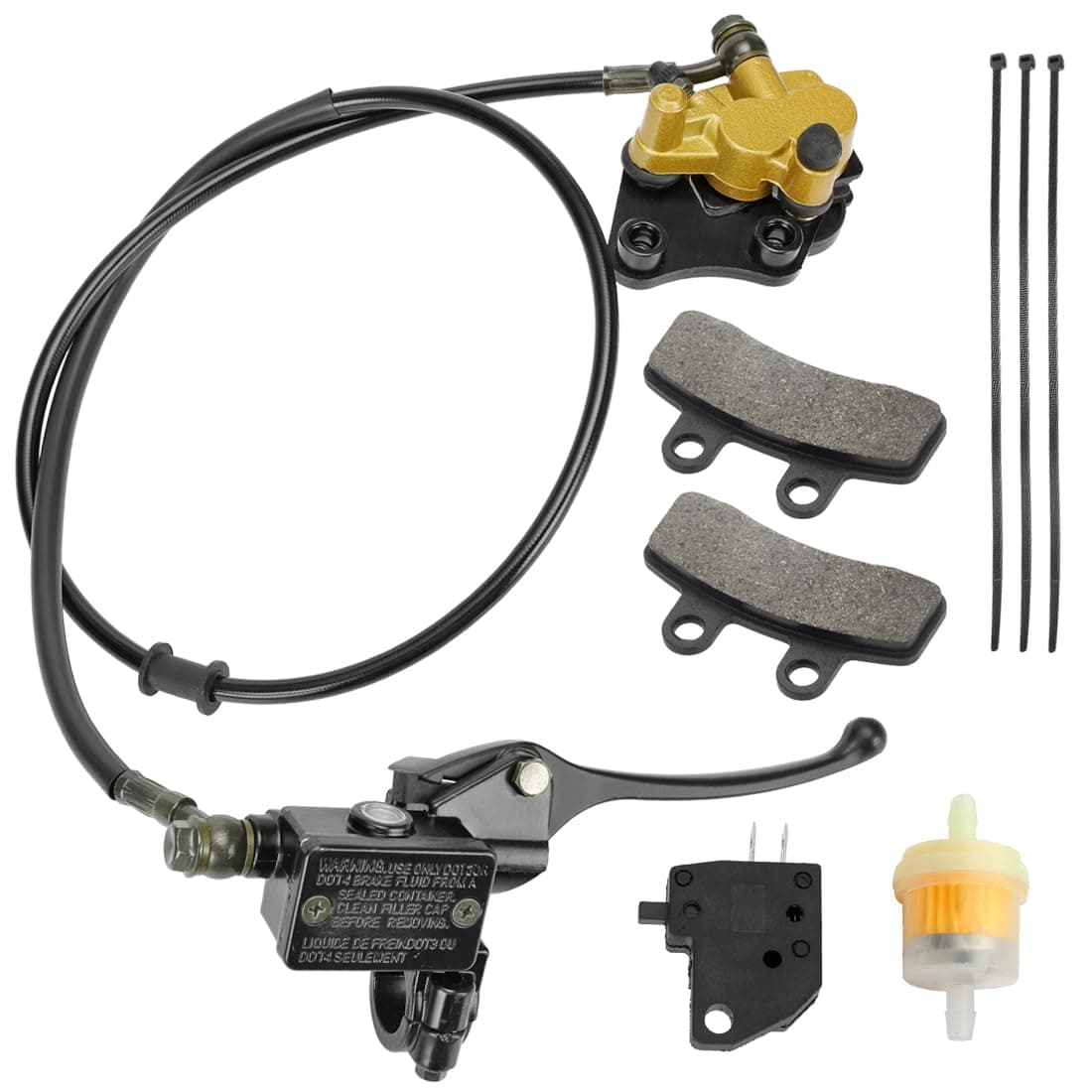 FVRITO Front Disc Hydraulic Brake Master Cylinder Caliper Assembly and Pads for 50cc 70cc 90cc 110cc 125cc SSR Apollo RFZ Taotao Coolster SDG 107 Thumpstar Pitster Pro DHZ Chinese Pit Dirt Bike Parts