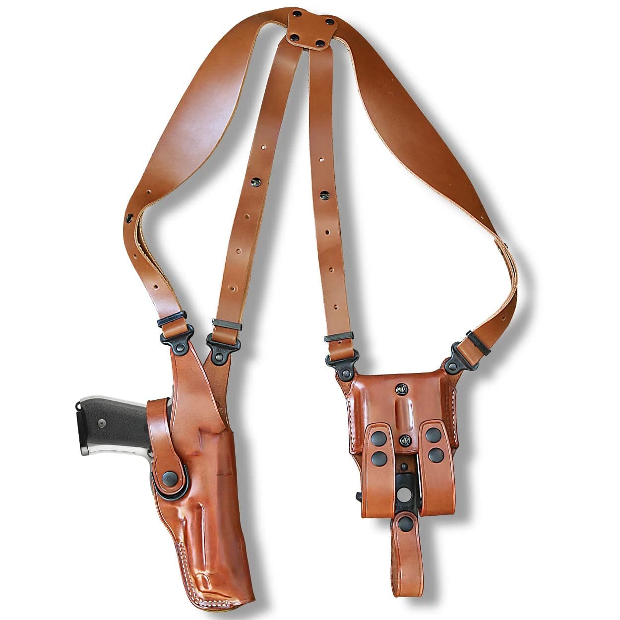 Premium Leather Vertical Shoulder Holster System with Double Magazine Carrier for STI Staccato C 2011 Com 9mm 3.9'' Bull Barrel, Right Hand Draw, Brown Color #1557#