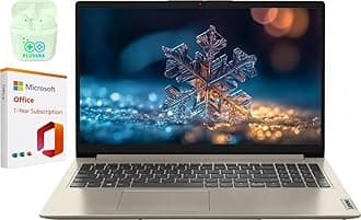 Lenovo IdeaPad 15.6" Laptop, Windows 11 Pro with 1-Year Microsoft Office 365 Included, Intel Celeron Processor, PLUSERA Earphones (Sand, 12GB RAM | 640GB Storage)