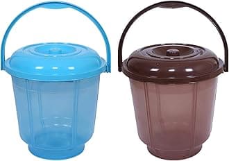 Kuber Industries Colorful Homeware Bucket With Lid & Handle - Transparent Plastic for Bathroom, Home Use, 13 Litre, Pack of 2 (Sky Blue & Brown)
