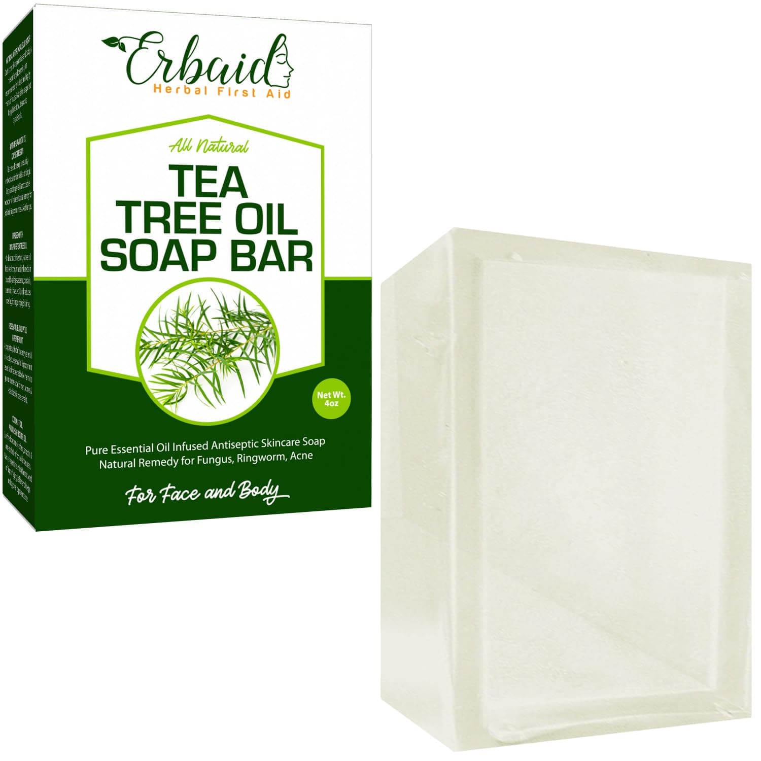 Tea Tree Oil Soap Bar for Face & Body, 4oz –All Natural Remedy Skin Cleanser – Pure Essential Oil Infused Skincare Cleansing Soap for Dirt & Acne - Tea Tree Face & Body Wash Made in USA