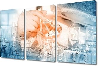 Scientist and Test Tubes Laboratory Concept Framed Wall Art 3 Panels Science and Medical Art Prints Laboratory Prints for Wall Decor Giclee Gallery-Wrapped Posters and Prints (36" Wx24 H)