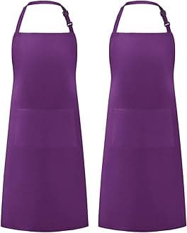 Syntus 2 Pack Adjustable Bib Apron Waterdrop Resistant with 2 Pockets Cooking Kitchen Aprons for Women Men Chef