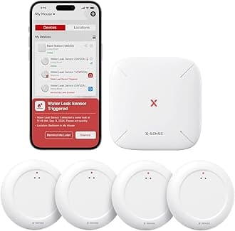 X-Sense Wi-Fi Water Sensor with SBS50 Base Station, Smart Water Leak Detector, App Alerts, IP67 Waterproof, Wireless Detector for Kitchen, Bathroom, Basement, SWS0A41