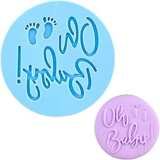 Crethinkaty Baby Shower Fondant Embosser "Oh Baby with Footprint" Shape 3D Design Cookie Stamp for Baking Cookies,Decorating Cake/Sugar Paste/Cupcake