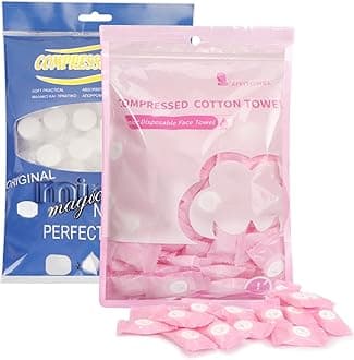 Classycoo Compressed Towel 200 PCS Mini Tablets Disposable Portable Face Towel Cotton Coin Tissue for Travel, Camping,Hiking, Sport,Beauty Salon,Home Hand Wipes and Other Outdoor Activities Pink+Blue