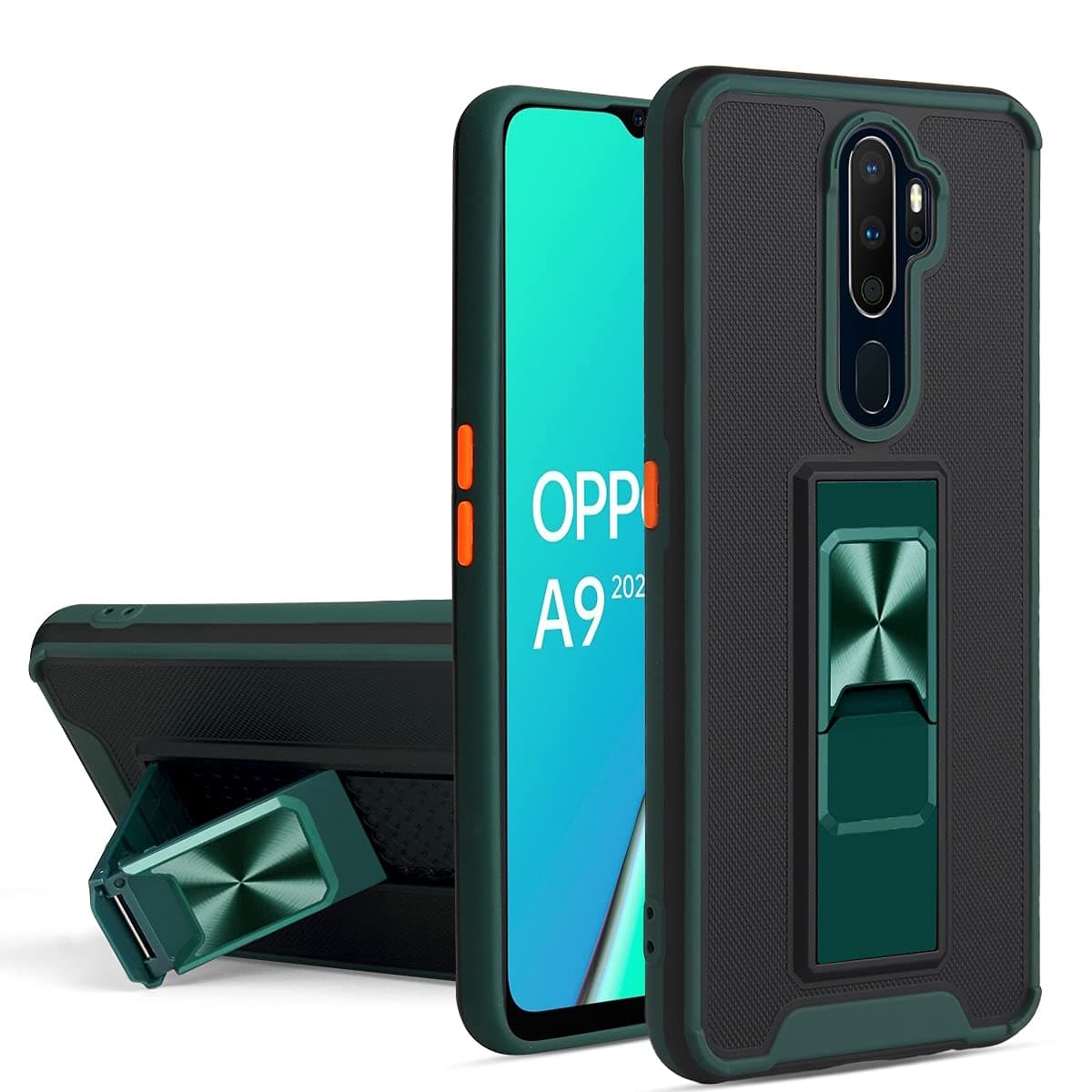 ZCLINXHEFSDSS Mobile Phone Protective case for for Oppo A9 2020 / A5 2020 Dual-Color Skin Feel TPU + PC Magnetic Shockproof Case with Invisible Holder Phone Cover Shell, Dark Green