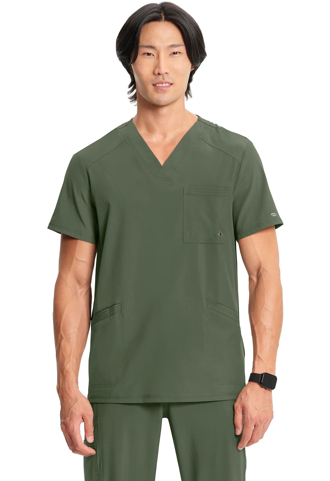 Cherokee Infinity Mens V-Neck Scrub Top Modern Fit, 3 Pockets, Rib-Knit Back Panels, Moisture-Wicking 360° Stretch – CK900A