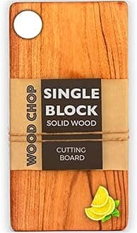 Wood Chop Single Piece Solid Acacia Wood Cutting Board | Reversible | No Dyes, Polish, or Varnish | Natural Finish | 15 x 7 x 0.5 Inch (Acacia Small) | Durable & Handcrafted - 1 Year Warranty