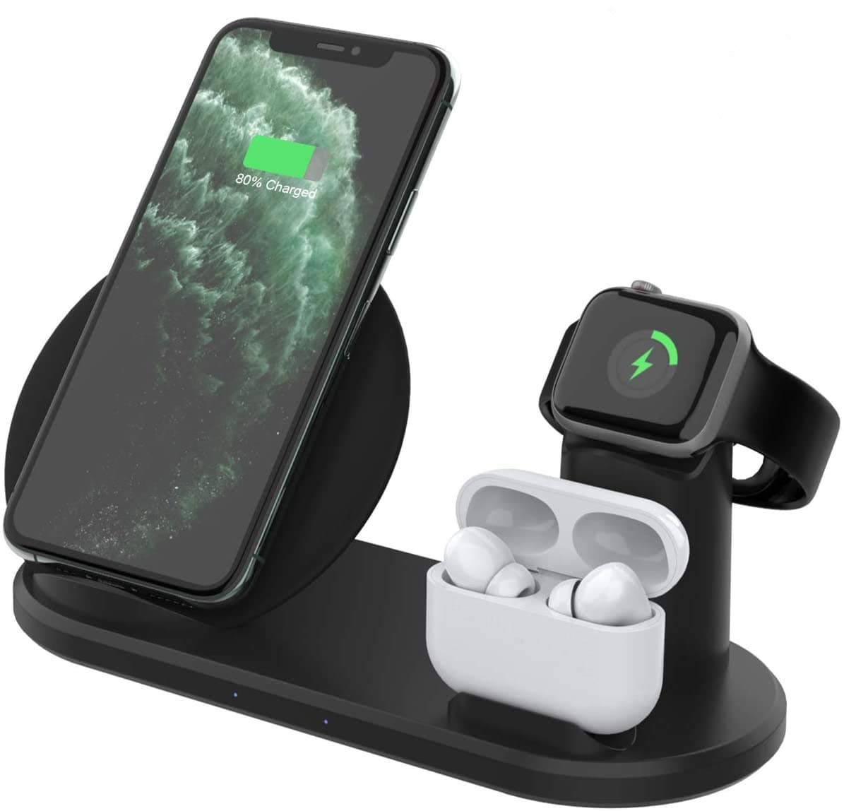 Wireless Charging Station, 3 in 1 Wireless Charger Dock Compatible with Apple Watch and Airpods, Qi Fast Charging Pad Compatible iPhone 11/11 Pro/11 Pro Max/Xs MAX/XR/XS/X/8/8P