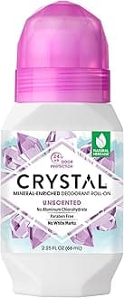 Crystal Essence Mineral Deodorant Roll-On Unscented Body Deodorant With 24-Hour Odor Protection, Aluminum Chloride & Paraben Free, 2.25 FL OZ (Packaging May Vary)