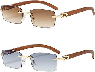 Heptagram Rectangle Fashion Rimless Sunglasses for Women Men Gangster 90s Frameless Shades Retro Vintage Trendy Eyewear