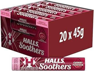 Halls Soothers Cherry Flavour Lozenges, Gentle Soothing with Real Fruit Juice, 45 g (Pack of 20)