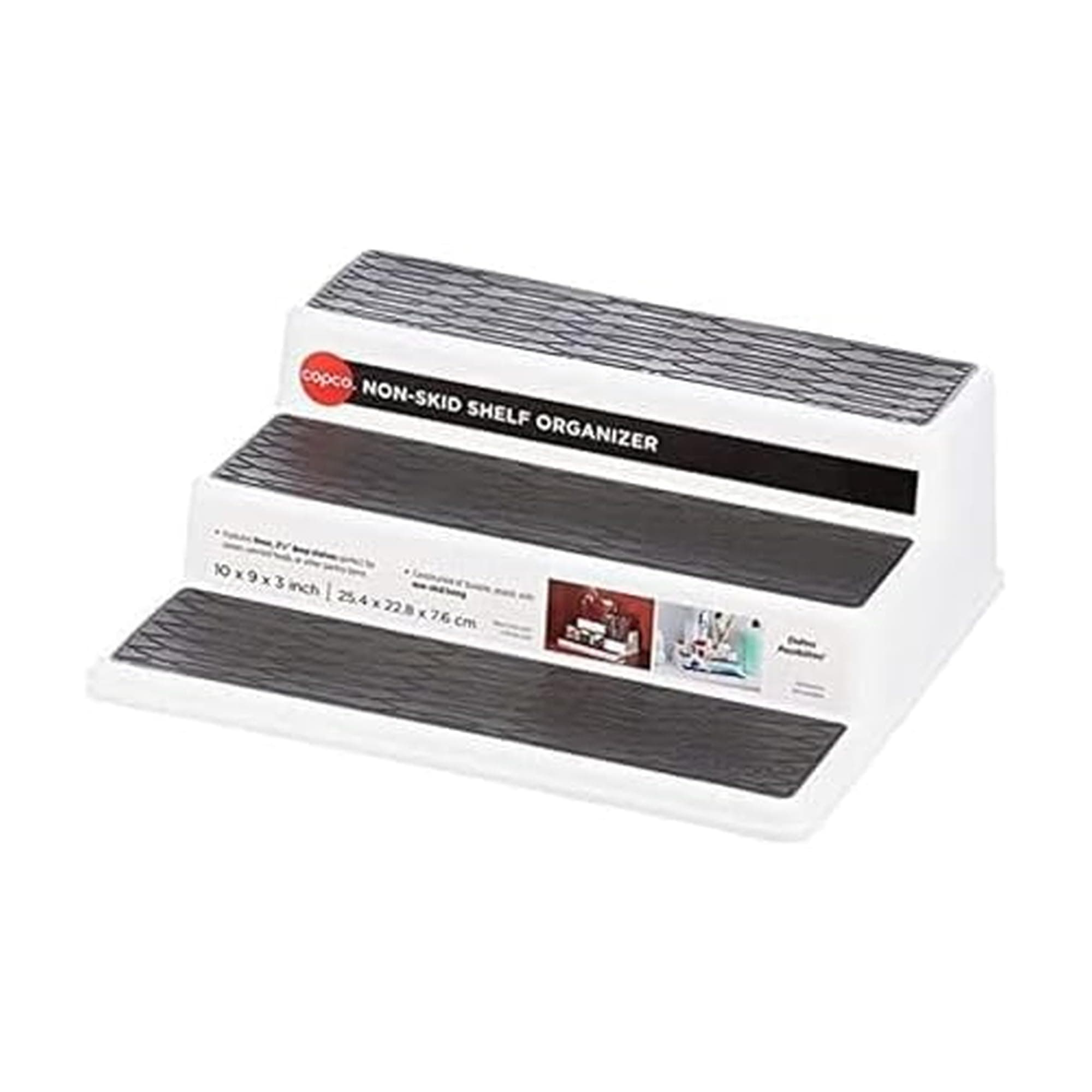 Non-Skid 3-Tier Spice Rack Organizer for Cabinet - 10 Inch Kitchen Pantry Organizer with Raised Rims, White and Gray Step Shelf for Spices, Cans, Jars - Easy Clean Storage Solution