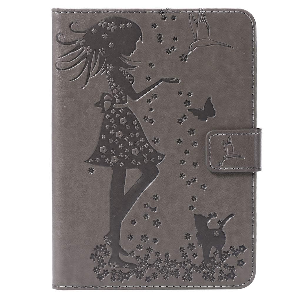 LMFULM® Case for All Kindle Paperwhite (2018/2016/ 2015/2013/ 2012 Models with 6 Inch Display) PU Leather Ultra-Thin Magnetic Leather Cover Embossing Girl Stand Case Flip Cover Gray