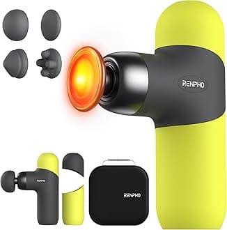 Mini Thermal Massage Gun with Heat, Portable Fashion Deep Tissue Percussion Massager, 4 Intensities, 4 Heads, Travel Size with Carry Case, for Athletes, Green