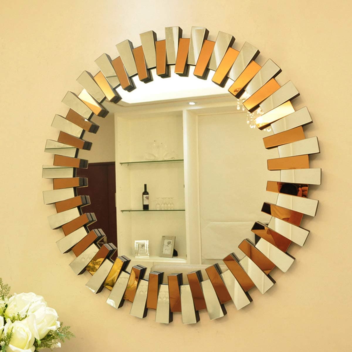 European Round Creativity Wall Mirror - Art Wall Decorative HD Mirror - Makeup Mirror Furniture for Living Room, Dressing, Bathroom and Hallway,Bathroom Wall Mirror