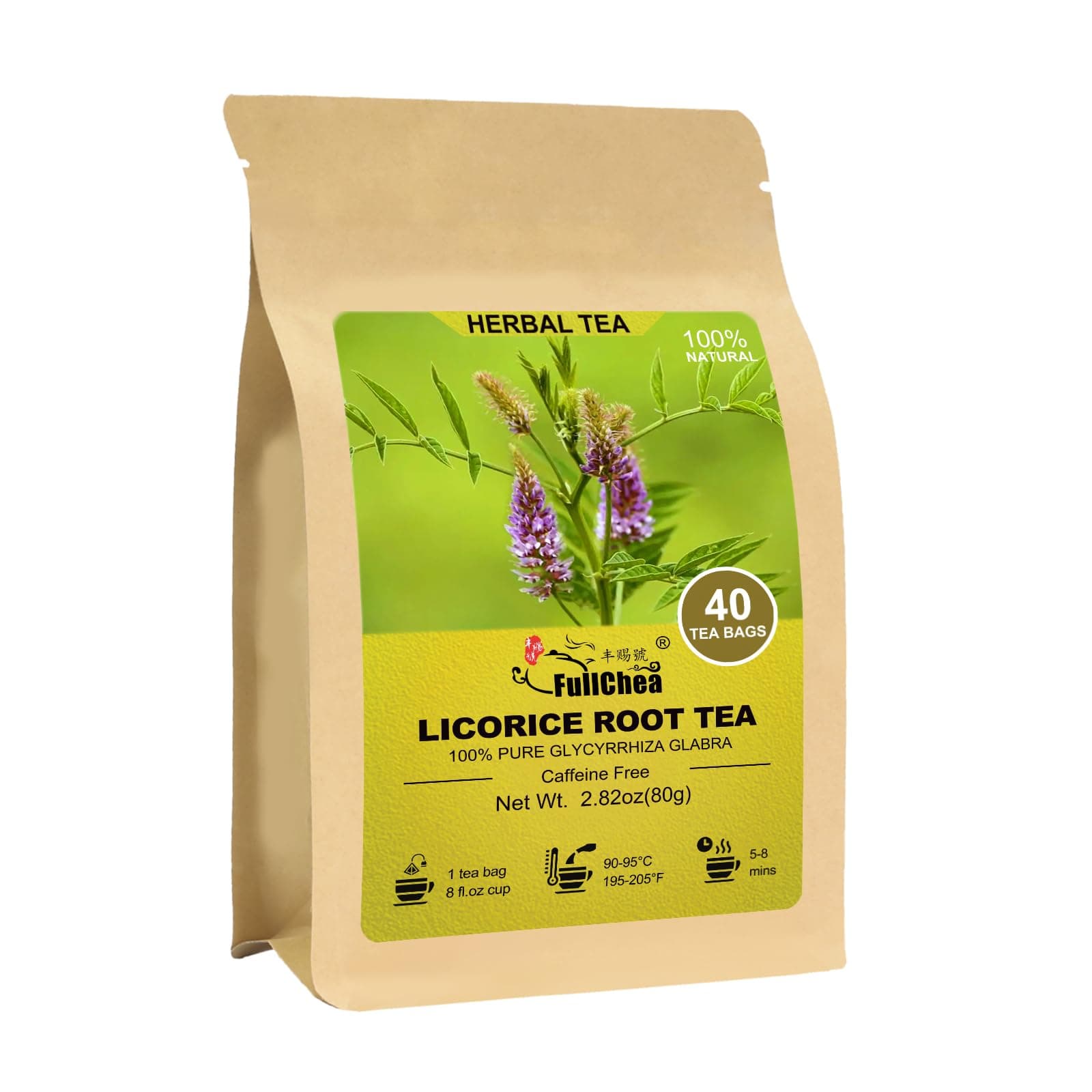 FullChea - Licorice Root Tea Bag, 40 Teabags, 2g/bag - Premium Licorice Root - Non-GMO - Naturally Caffeine-free Herbal Tea - Aid in Digestion & Promote Respiratory Health