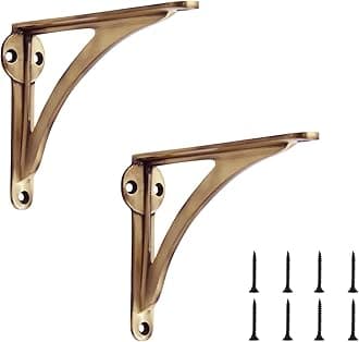 Decorative Brass Shelf Bracket | Antique Shelf Bracket for Shelving Modern L Shaped Design | Modern Sleek Shelf 6 Inches ( Pack of 2 )