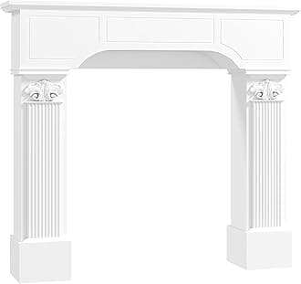 Baroque Fireplace Mantel, Freestanding Fireplace Surround with Ionic Leg for Electric Fireplaces, 43.25" W x 42.75" H, White