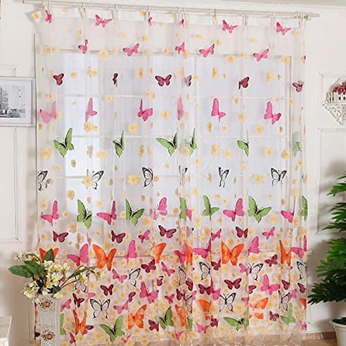 Mixca 1PC Butterfly Print Sheer Window Panel Curtains Room Divider 200X100CM