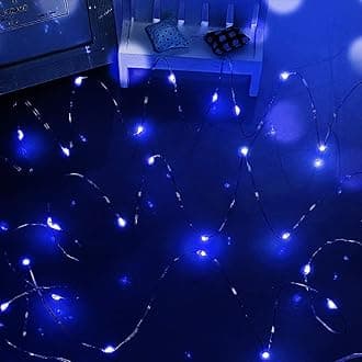 Battery Powered String Lights, 50 LED 5M/16FT Micro Silver Wire LED Firefly Light DIY Decoration for Bedroom Tent Jars Wall (Blue)